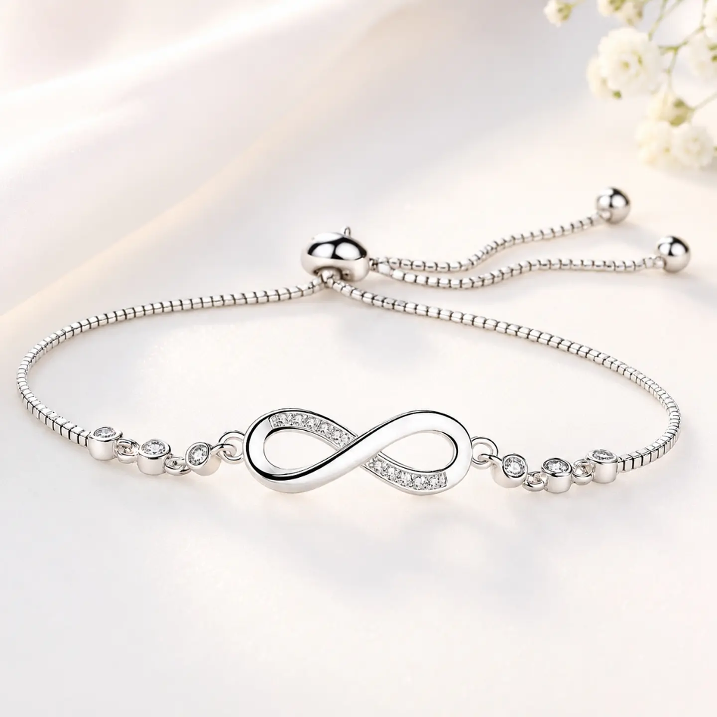 Pulsera plata signo infinito ajustable 1