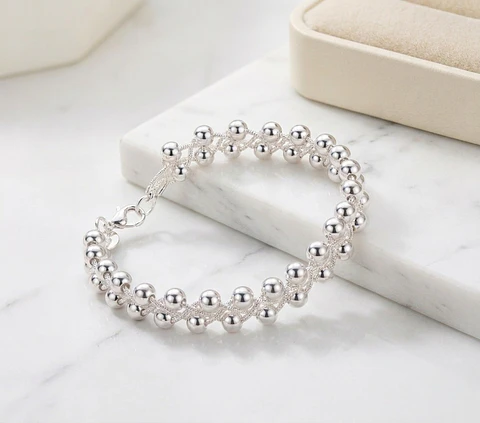 Pulsera plata cuentas trenzadas finas