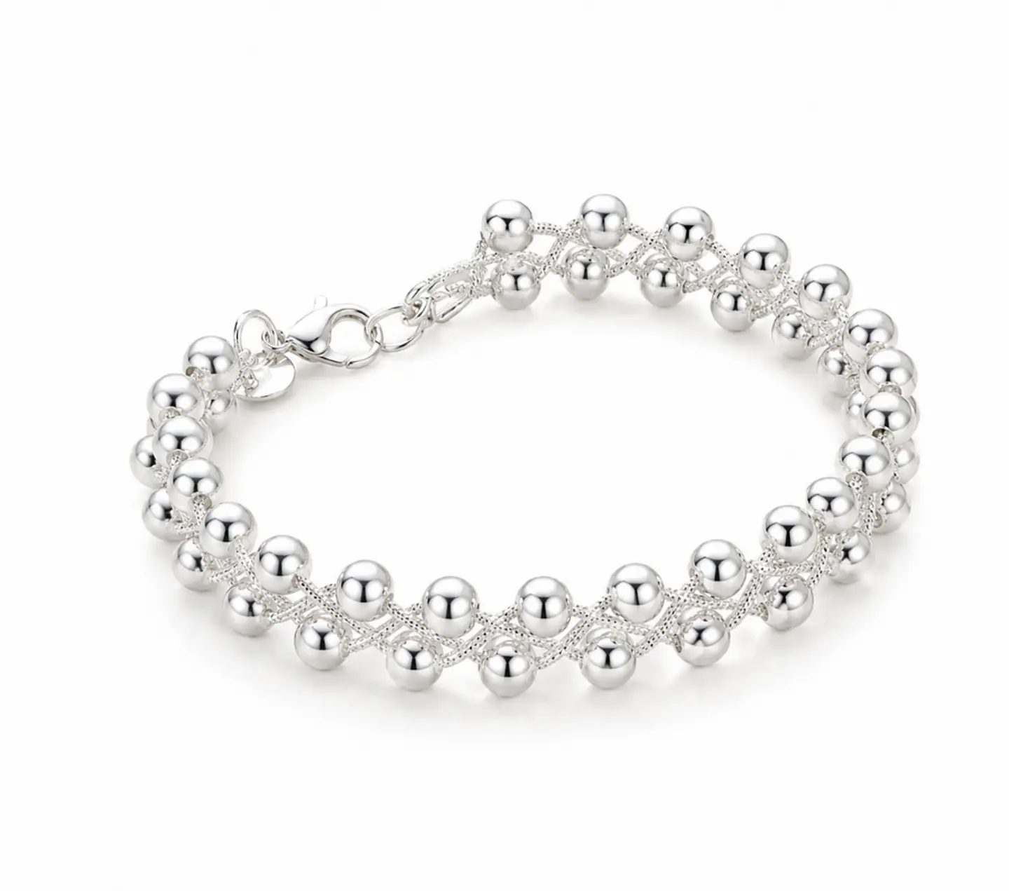 Pulsera plata cuentas trenzadas finas 4