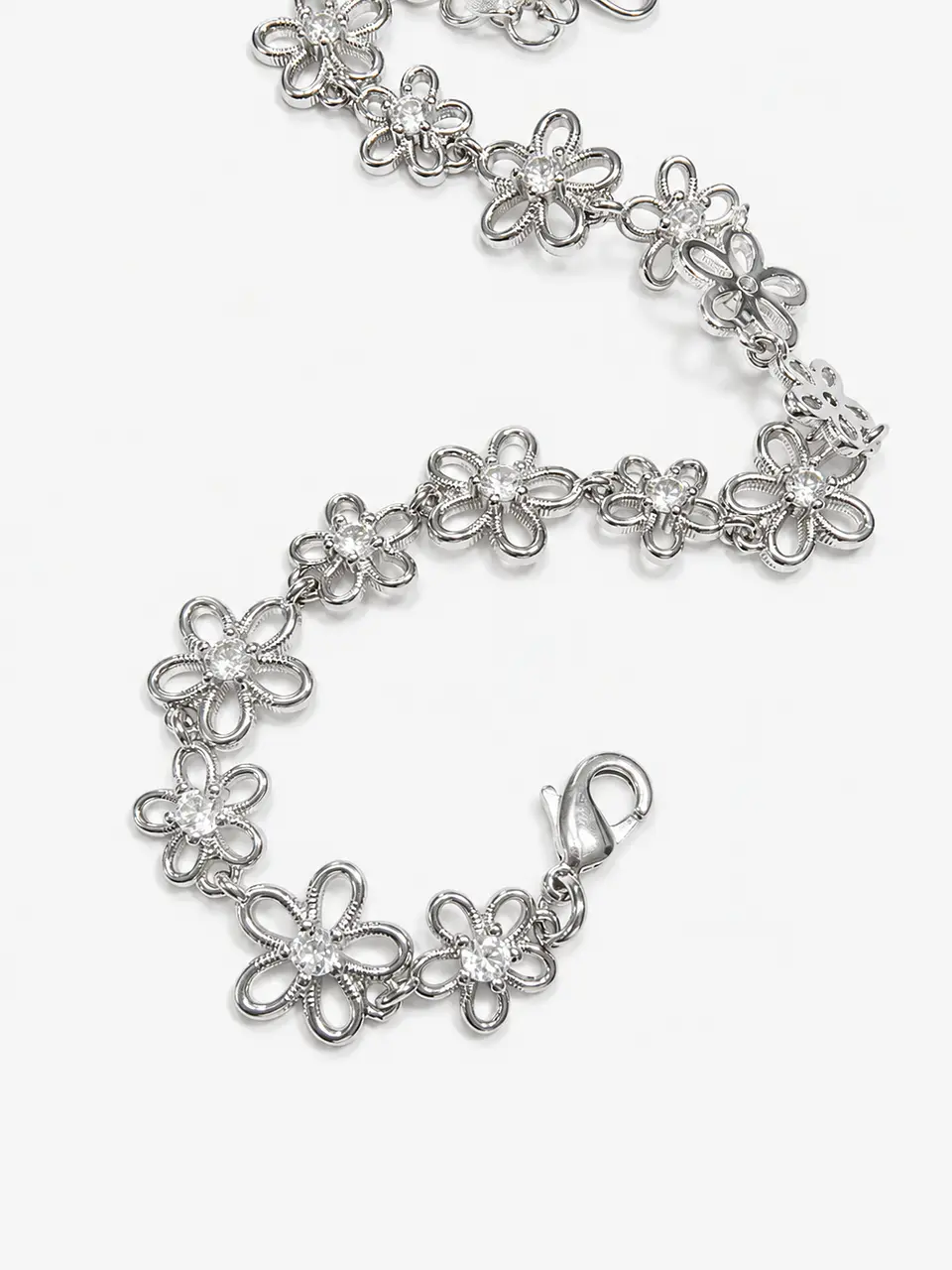 Pulsera plata flores caladas con circón 3