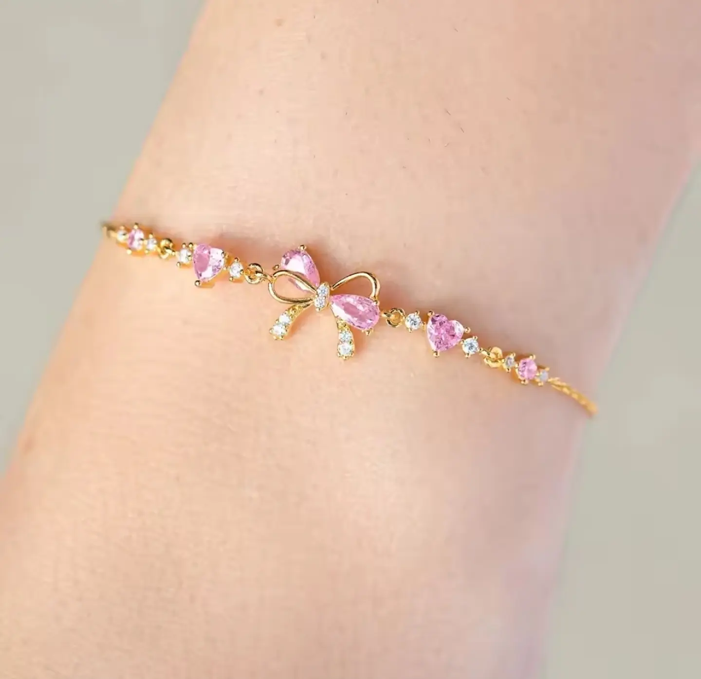 Brazalete plata lazo calado con gema rosa 7