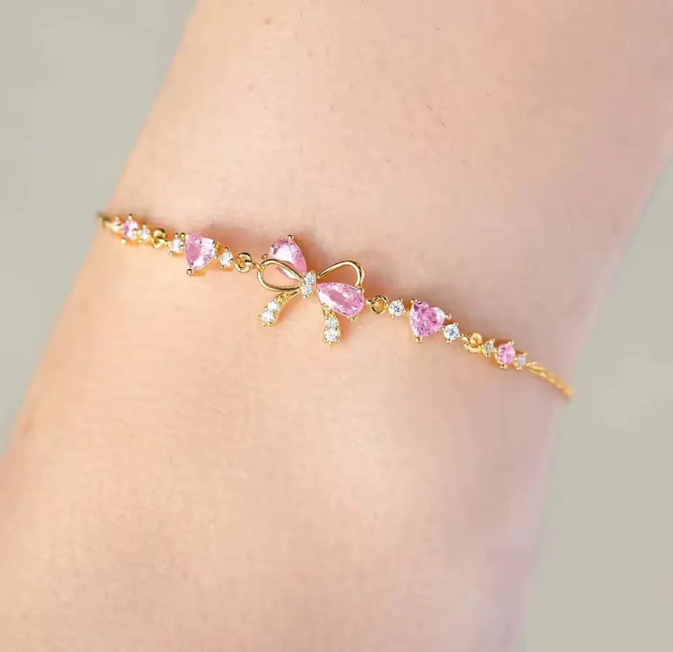 Brazalete plata lazo calado con gema rosa 7