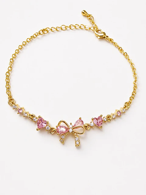 Brazalete plata lazo calado con gema rosa