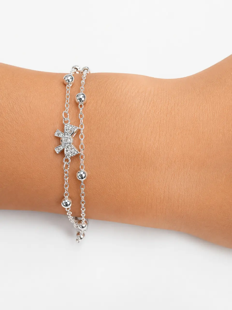 Pulsera plata doble cadena sofisticada 4