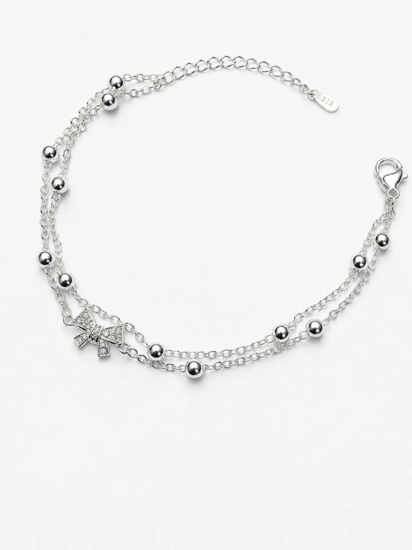 Pulsera plata doble cadena sofisticada 1
