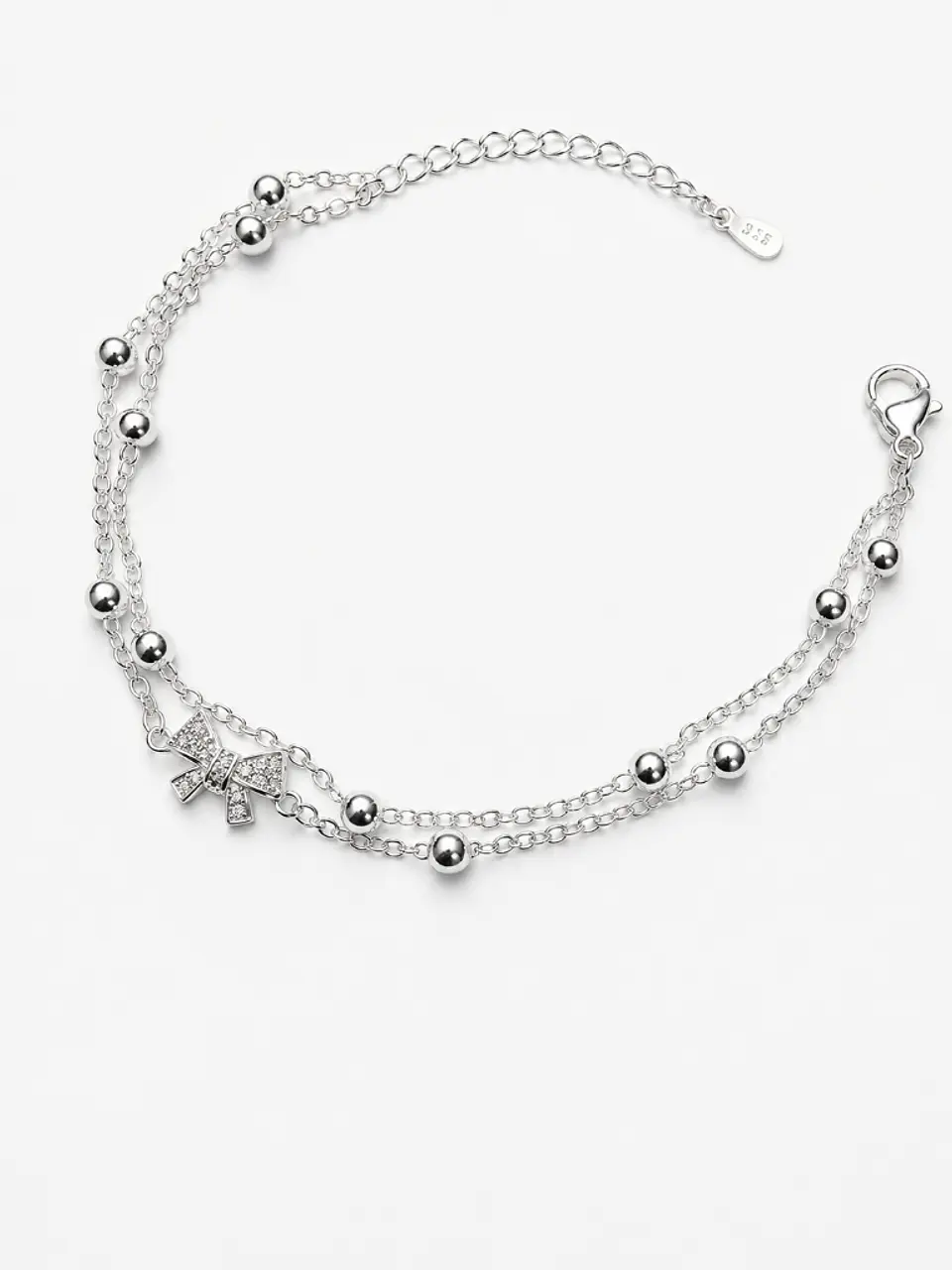 Pulsera plata doble cadena sofisticada 1