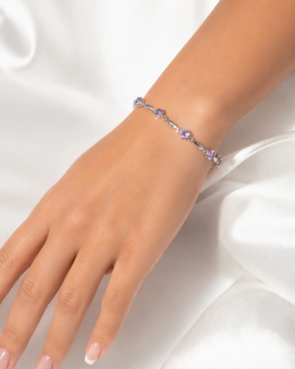 Brazalete plata 925 circón lila amatista 3