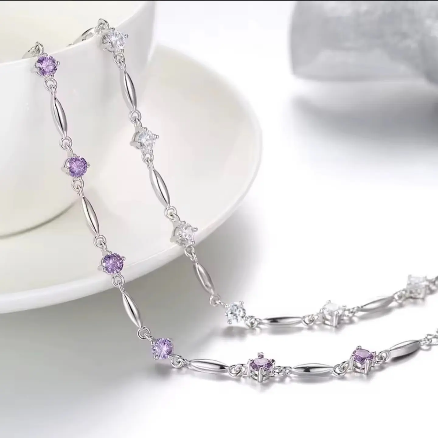 Brazalete plata 925 circón lila amatista 4