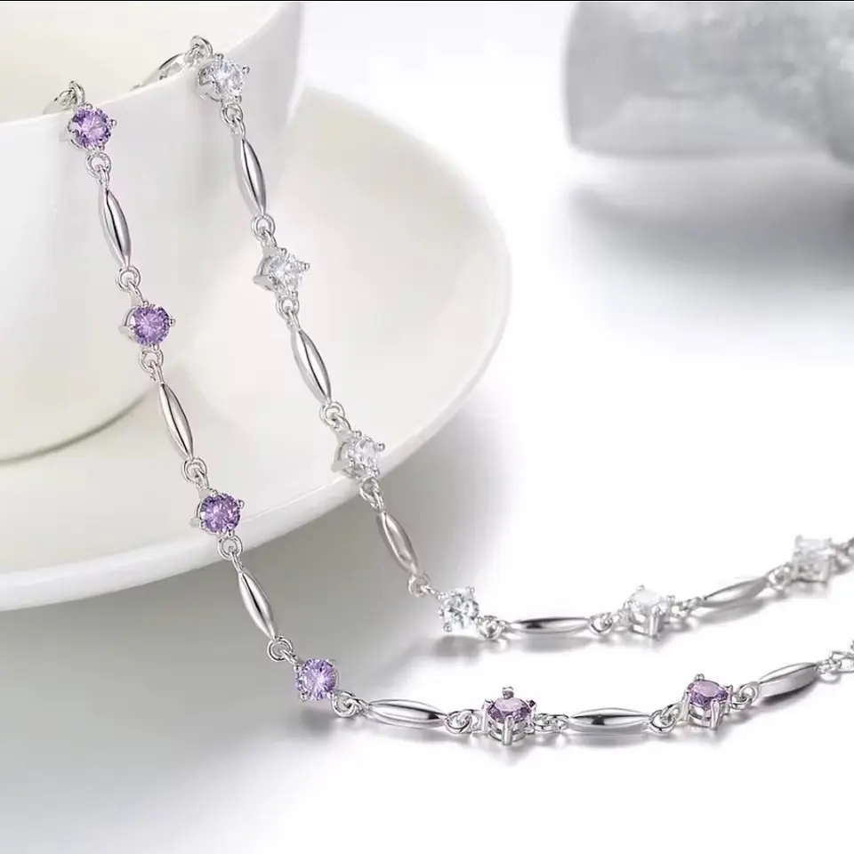 Brazalete plata 925 circón lila amatista 4