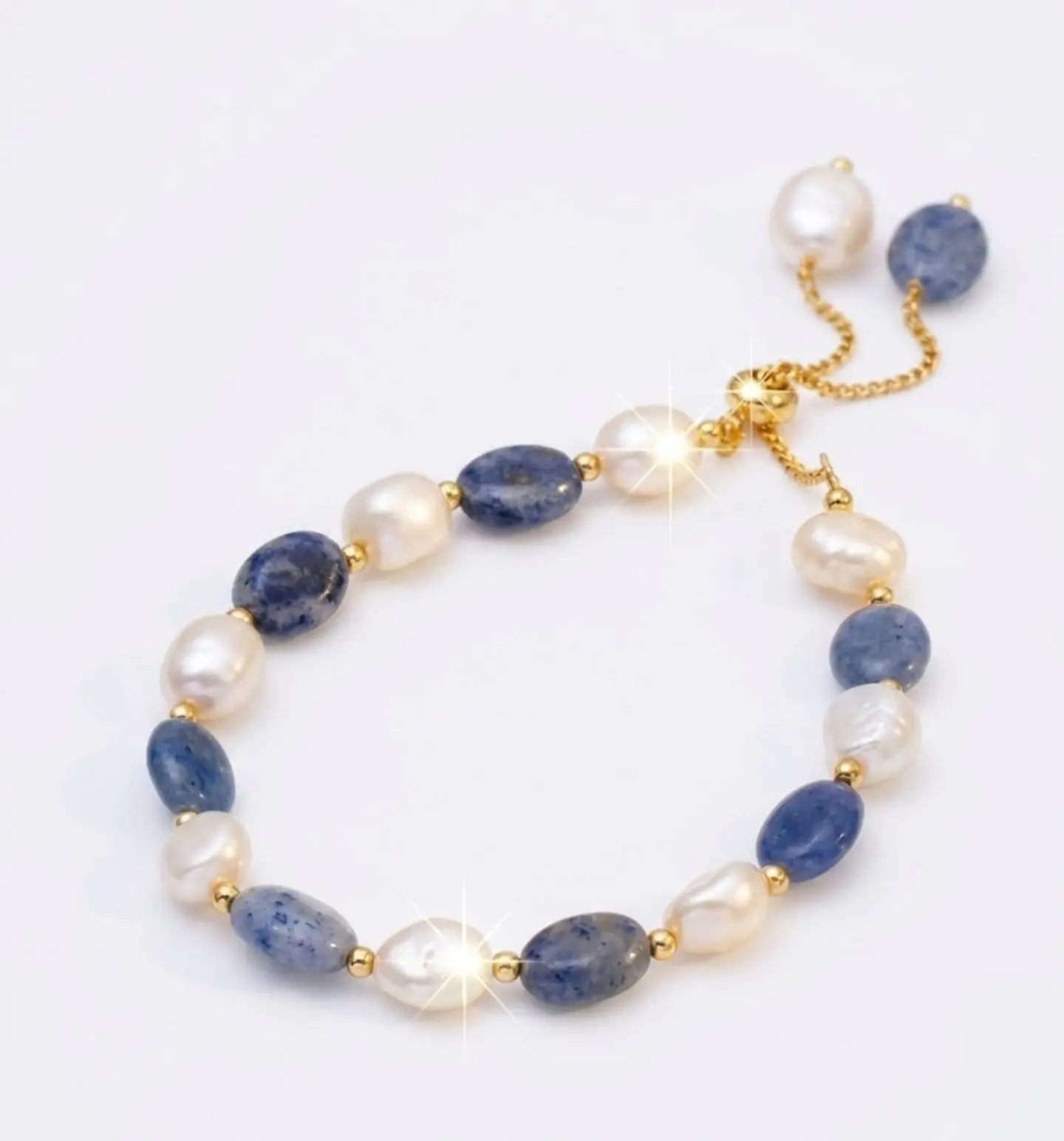 Brazalete perla barroca con piedras azules 5
