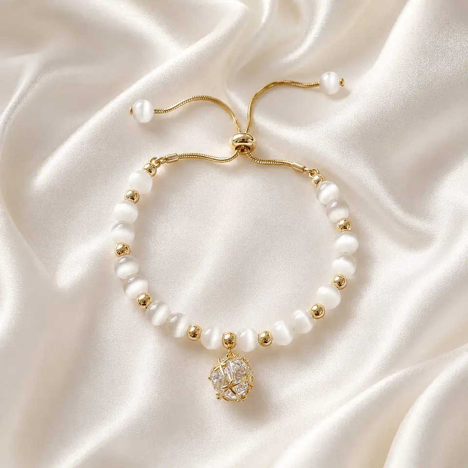 Pulsera ojo de gato colgante cristal 3