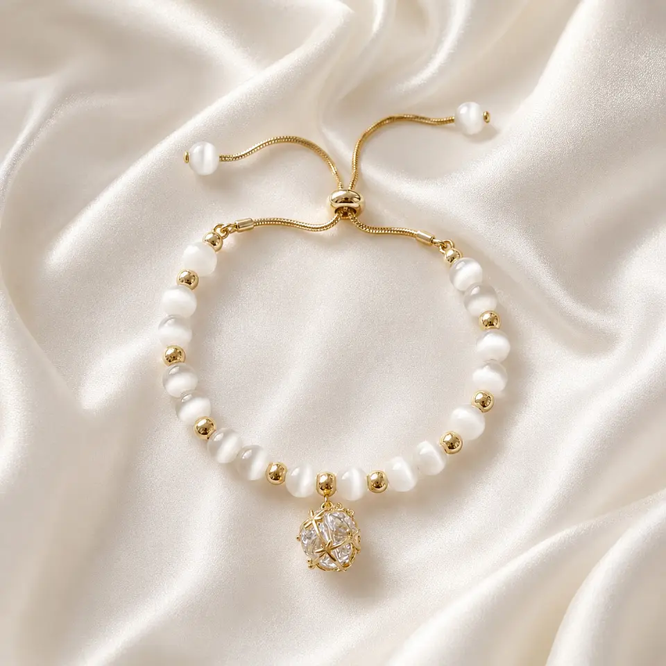 Pulsera ojo de gato colgante cristal 4