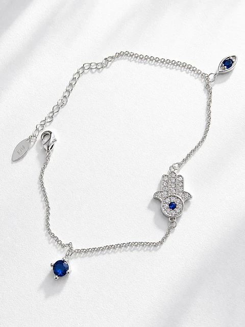 Pulsera plata Hamsa y Ojo Turco