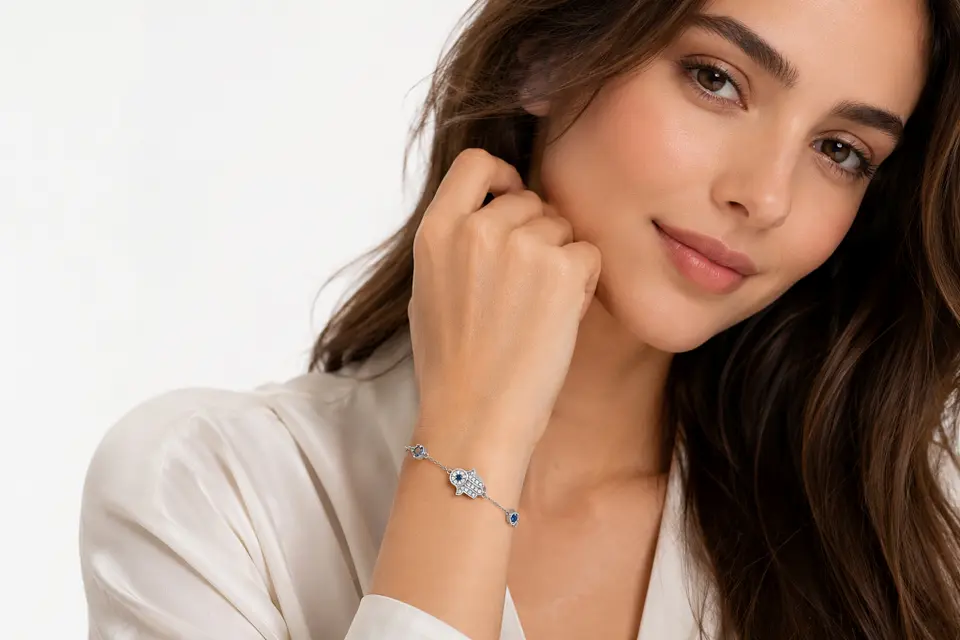 Pulsera plata Hamsa y Ojo Turco 2