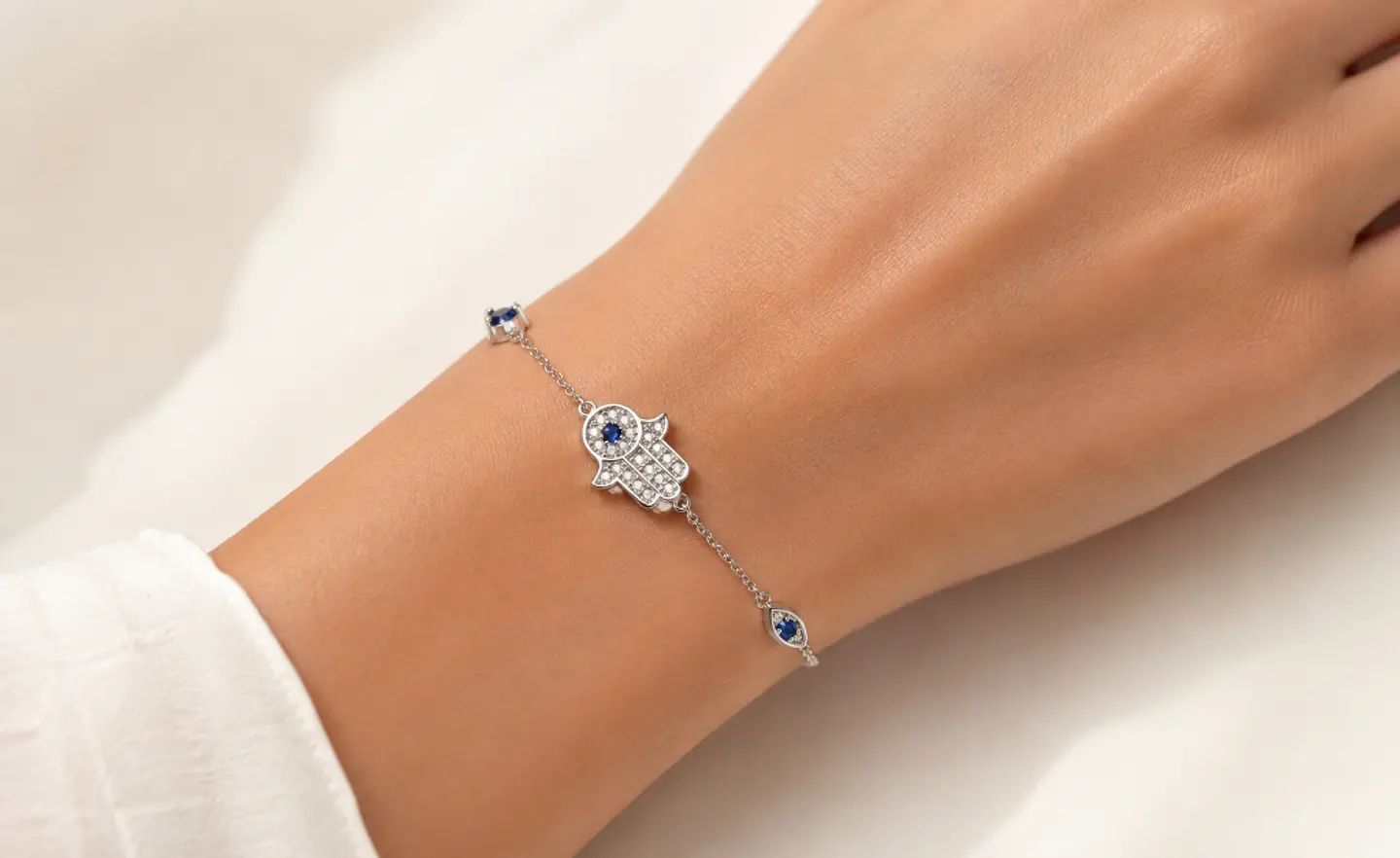 Pulsera plata Hamsa y Ojo Turco 5