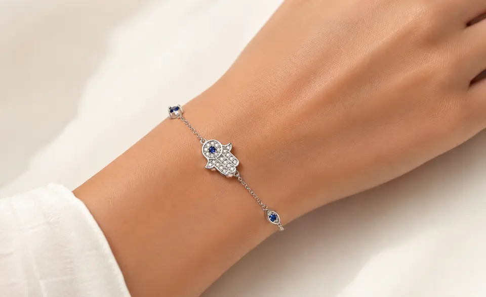 Pulsera plata Hamsa y Ojo Turco 5