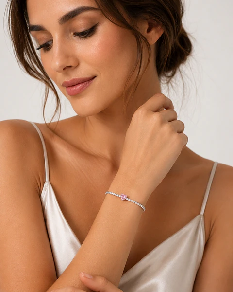 Brazalete tenis cristal corazón rosa