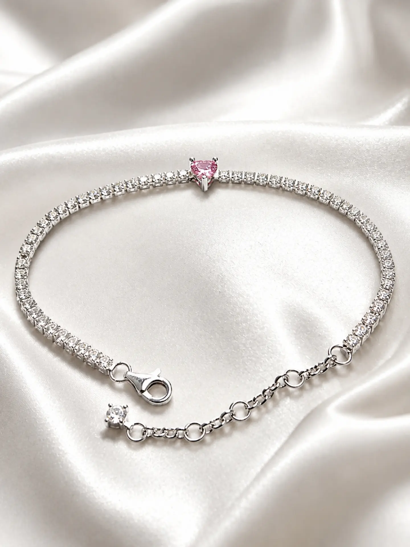 Brazalete tenis cristal corazón rosa 4