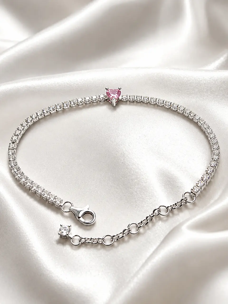 Brazalete tenis cristal corazón rosa 4