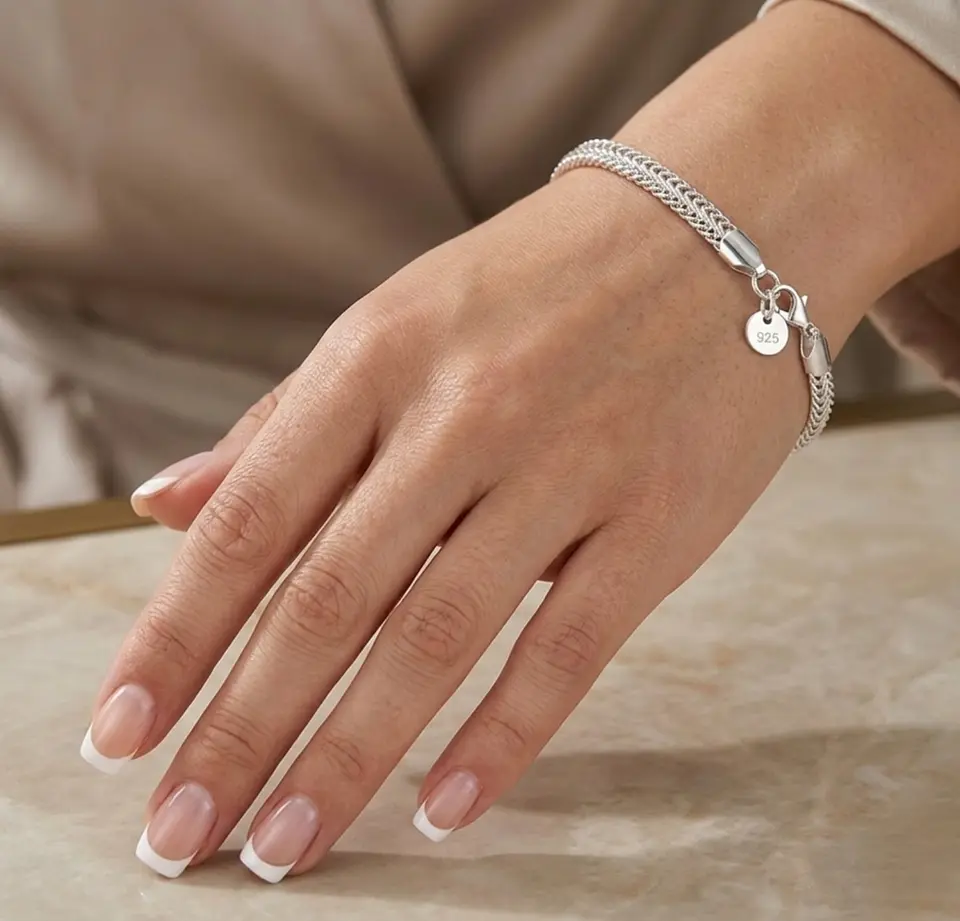 Pulsera plata 925 cadena espiga doble 2