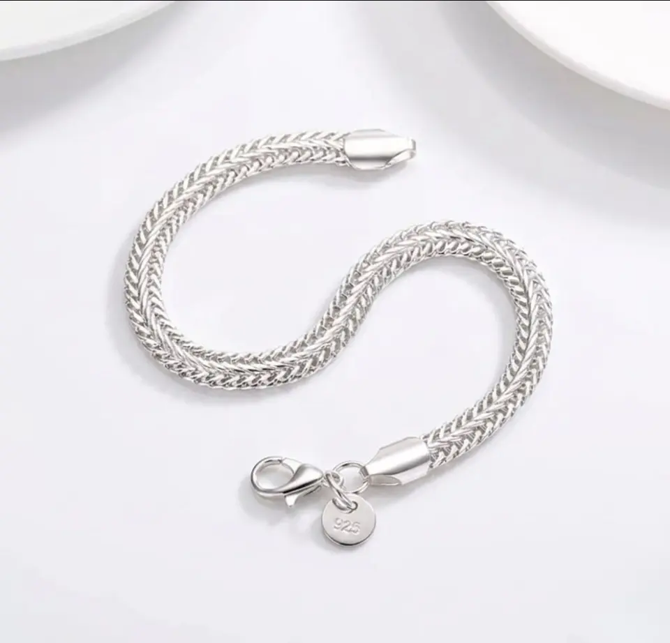 Pulsera plata 925 cadena espiga doble 4