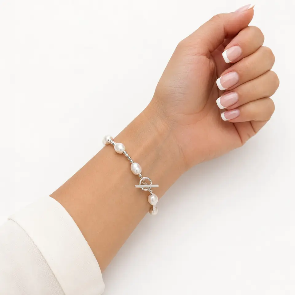 Pulsera perlas barrocas con cuentas de plata 2
