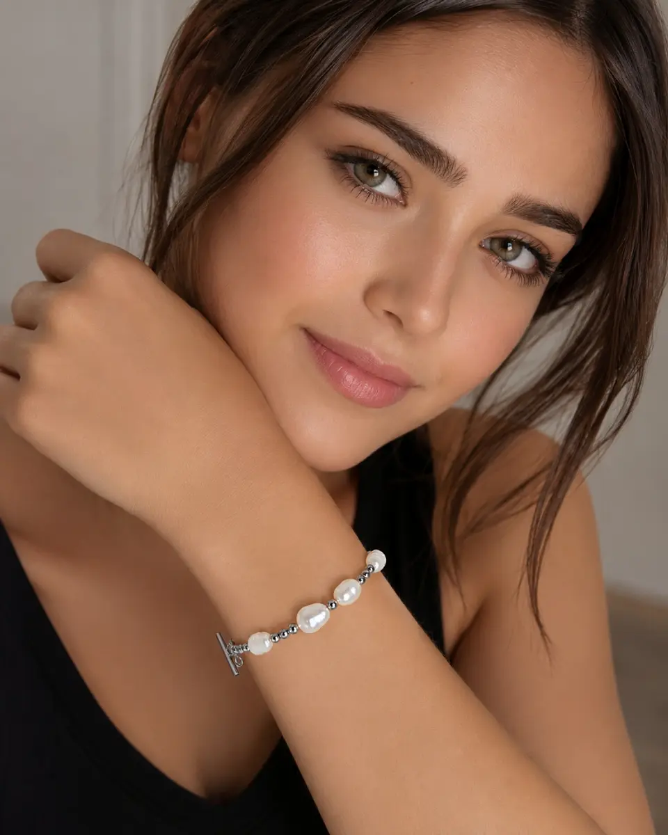 Pulsera perlas barrocas con cuentas de plata 3