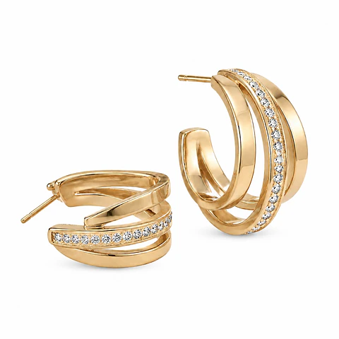 Aros dorados triple aro con circones