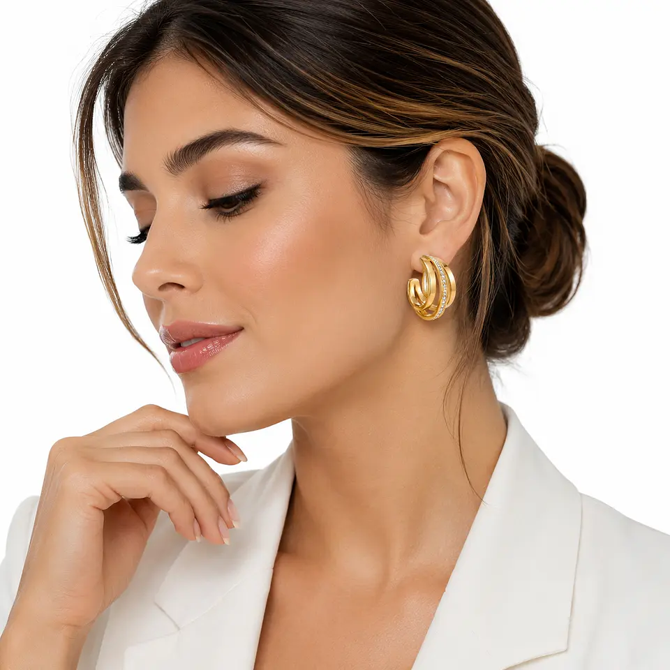 Aros dorados triple aro con circones 2