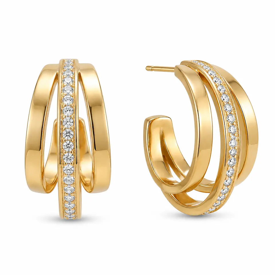 Aros dorados triple aro con circones 3