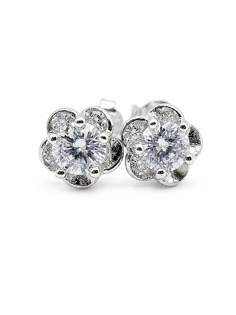 Aros plata flor con cristal central