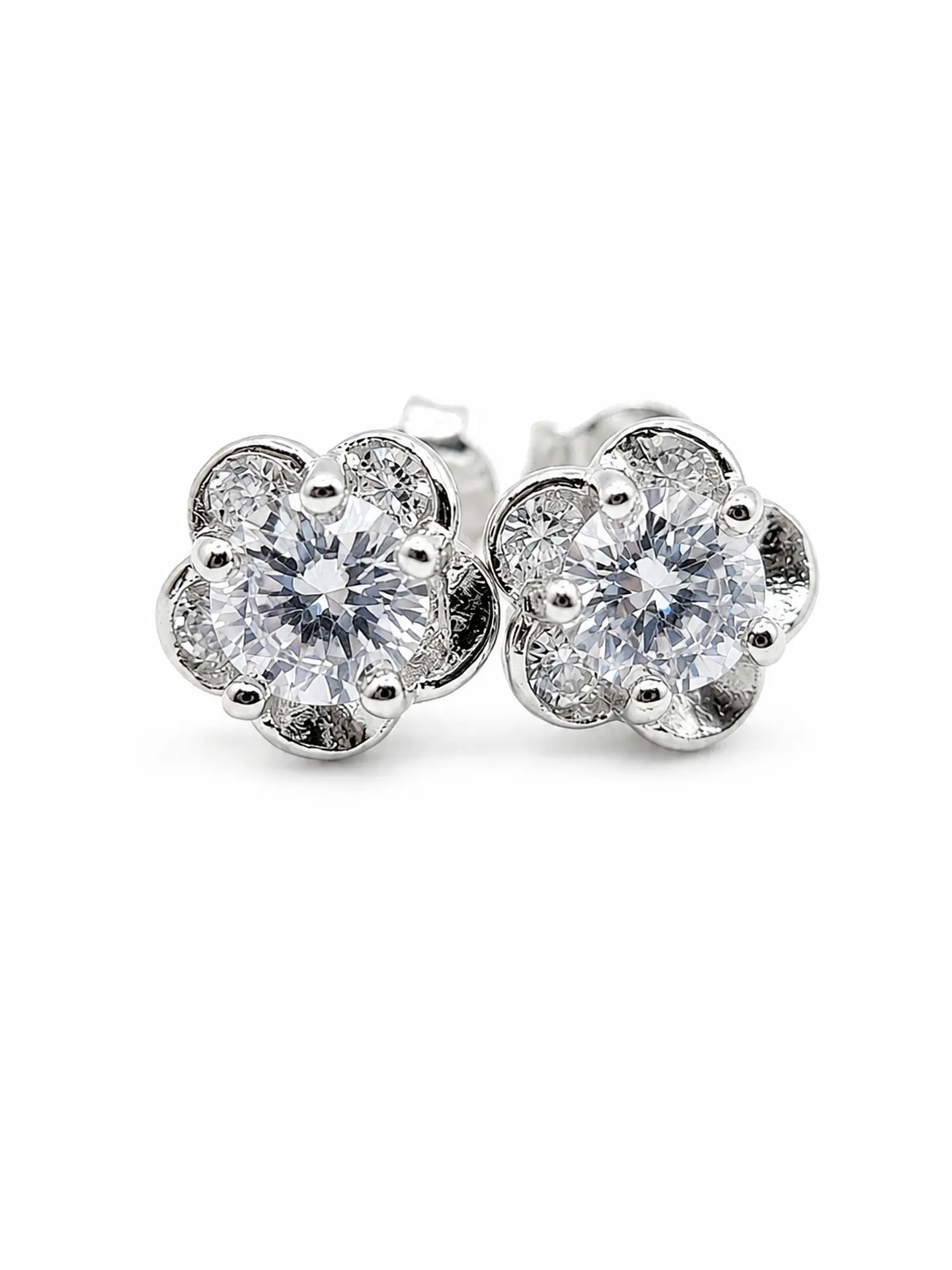 Aros plata flor con cristal central 1