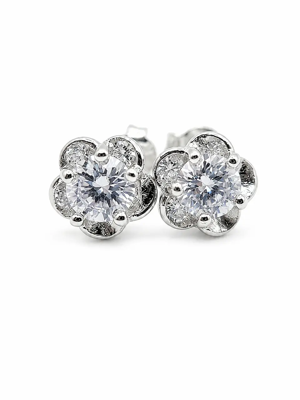 Aros plata flor con cristal central 1