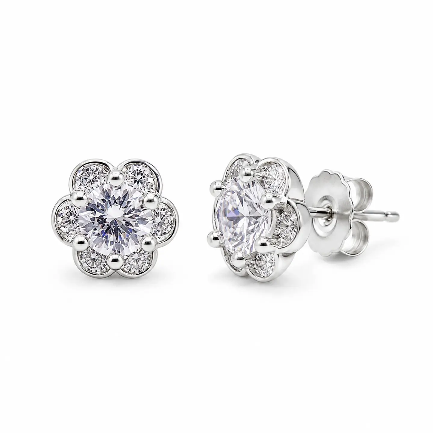 Aros plata flor con cristal central 3