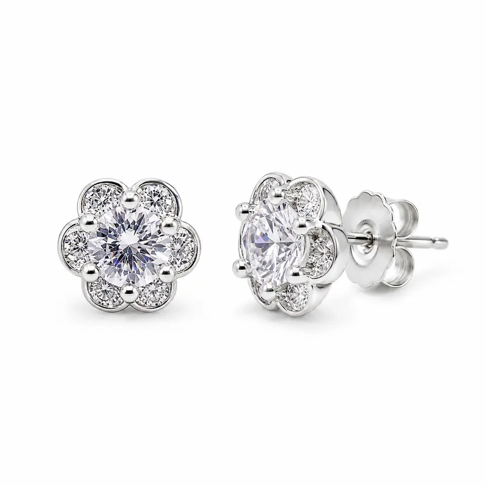 Aros plata flor con cristal central 3