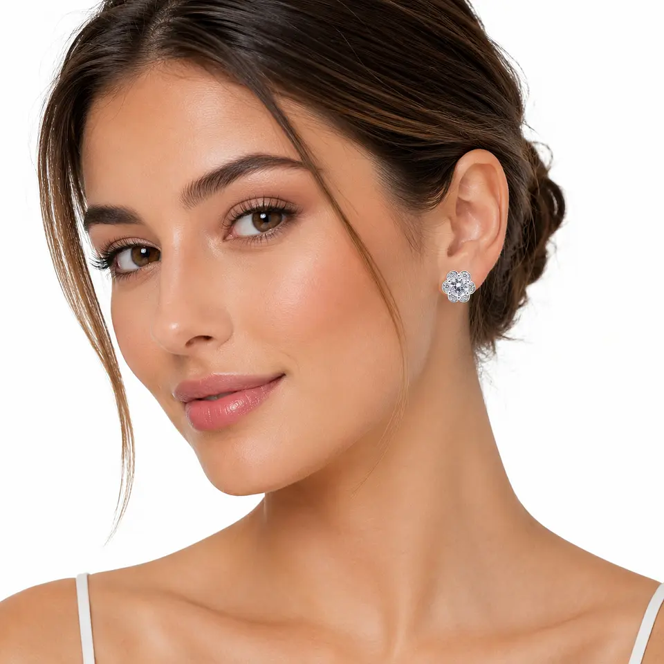 Aros plata flor con cristal central 2