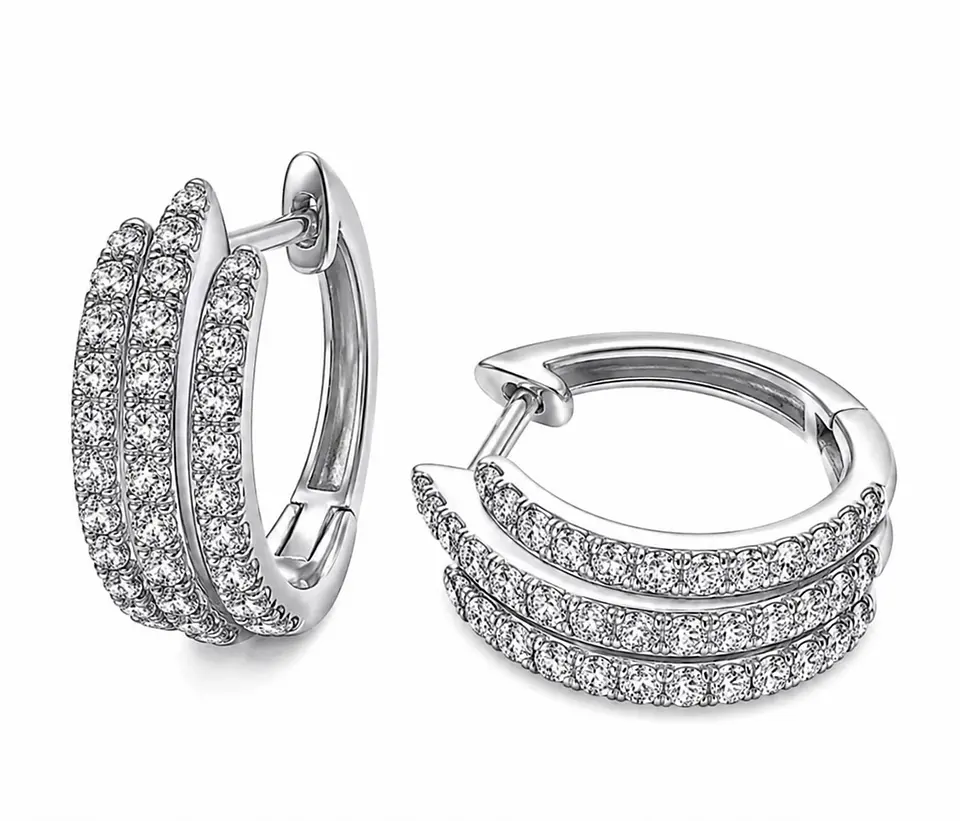 Argollas plata triple con circones 1