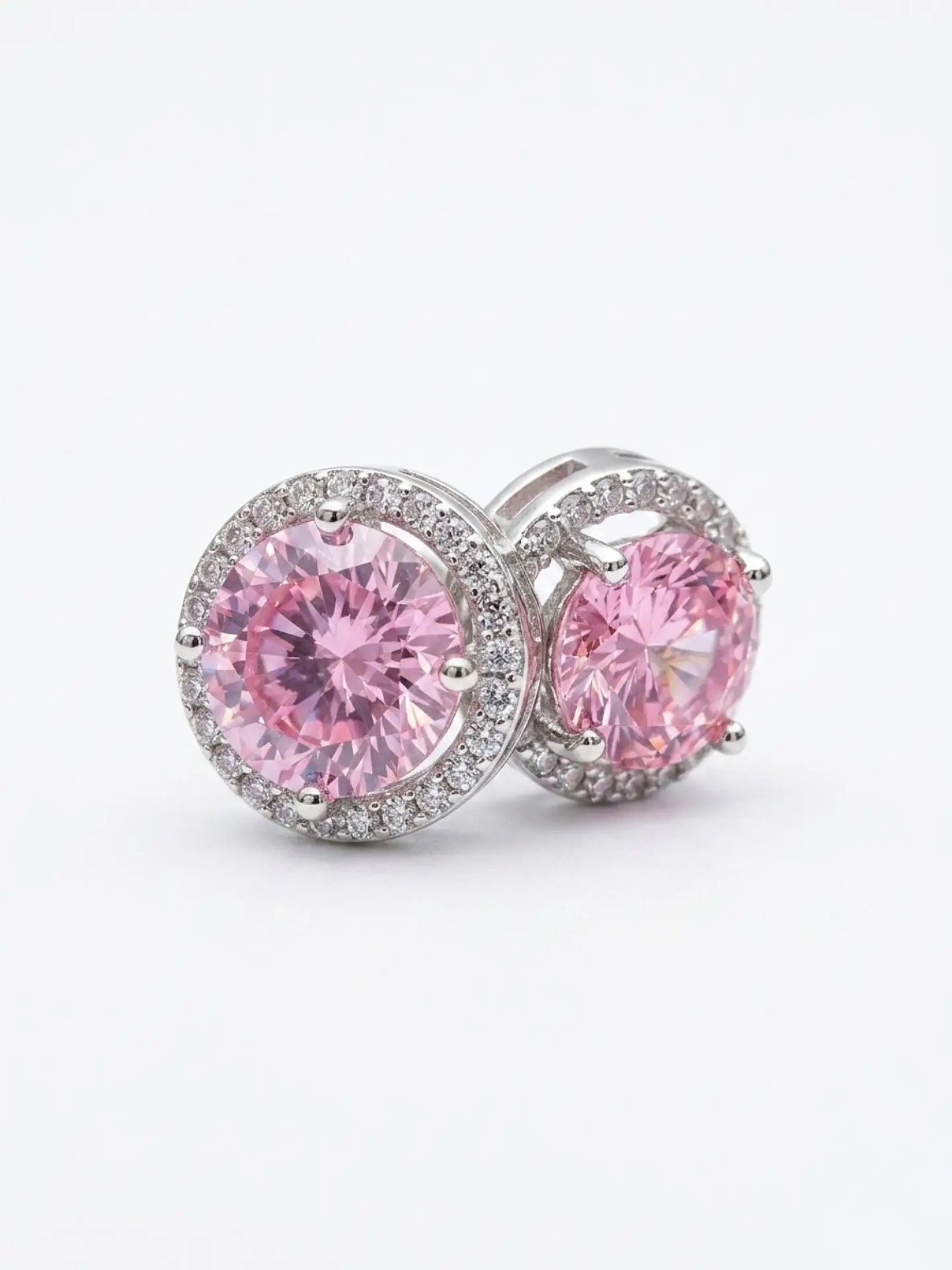 Aros broquel gema rosa con halo de circonitas 3