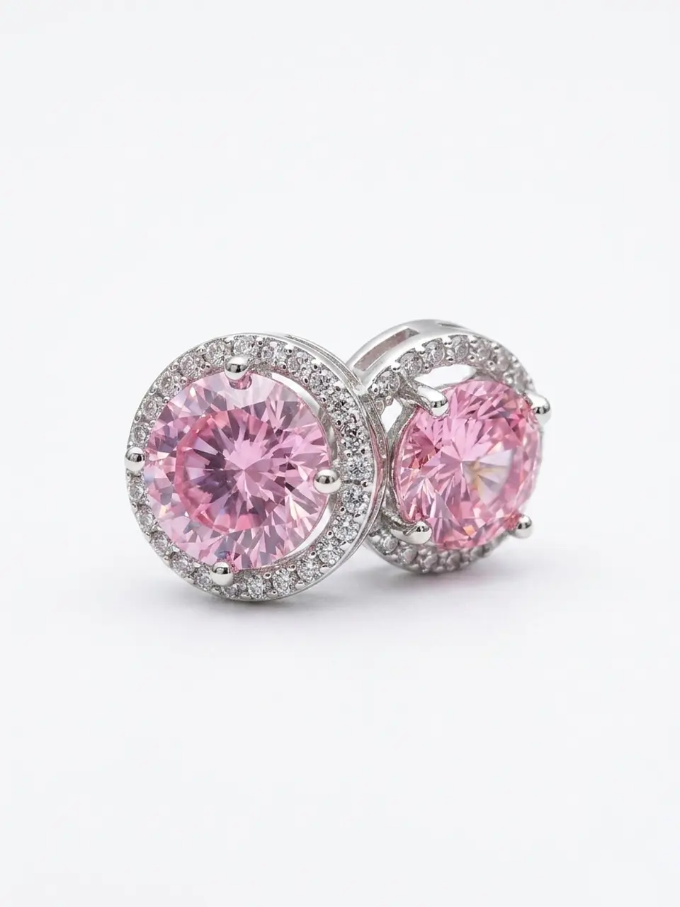 Aros broquel gema rosa con halo de circonitas 3