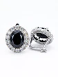 Aros piedra negra ovalada con halo de circonias - Miniatura 1