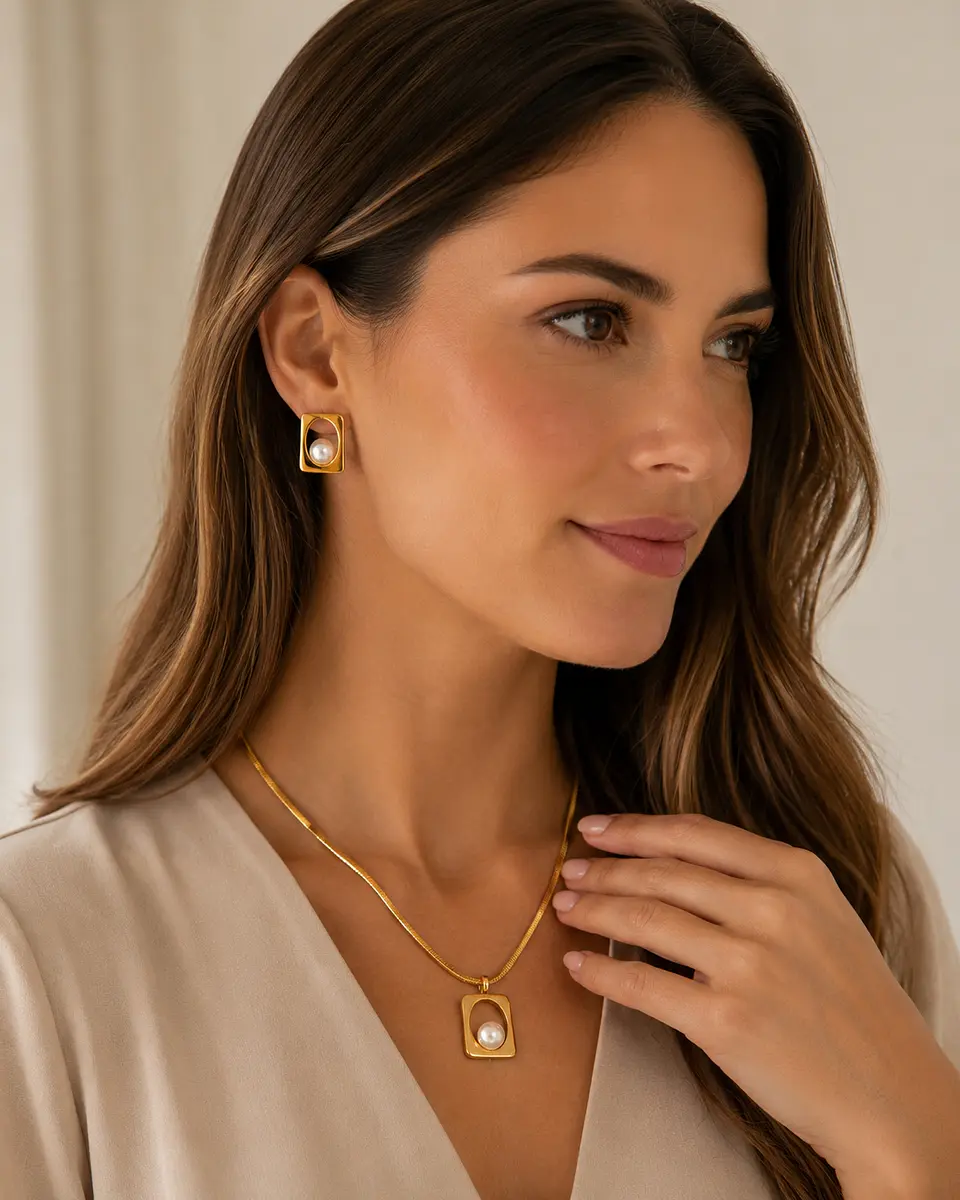 Conjunto perla cuadrada geométrica 3