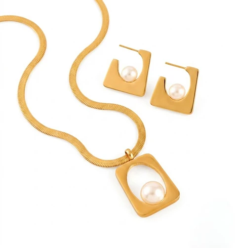 Conjunto perla cuadrada geométrica