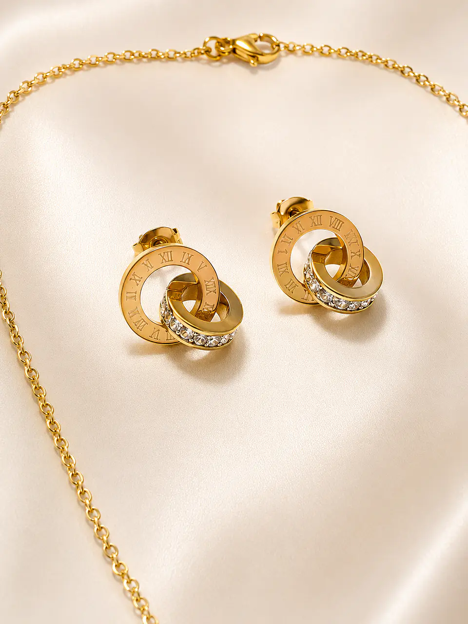 Conjunto círculos entrelazados con perlas 2