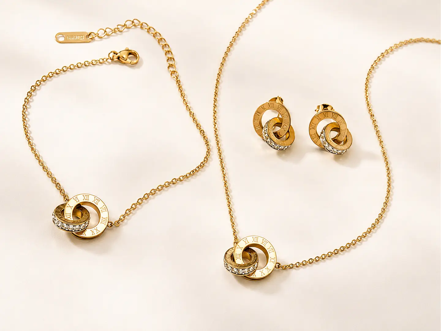 Conjunto círculos entrelazados con perlas 3