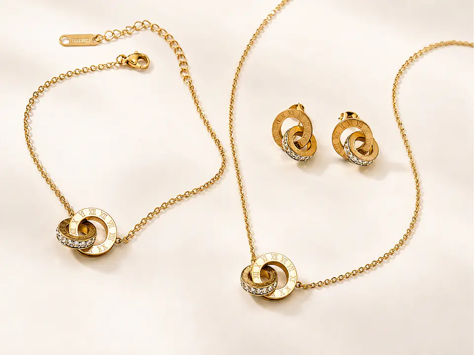 Conjunto círculos entrelazados con perlas 3