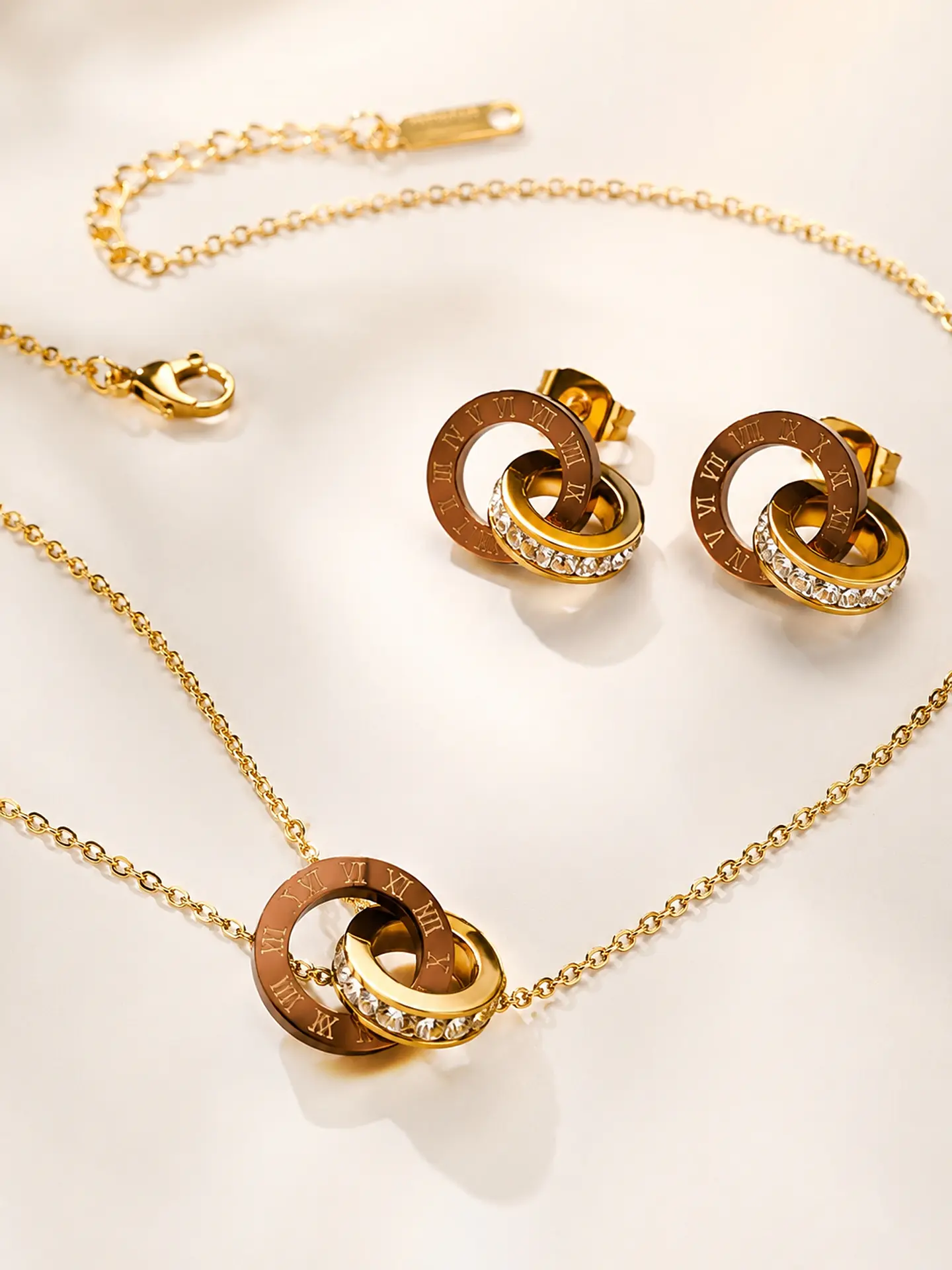 Conjunto círculos entrelazados con perlas 1