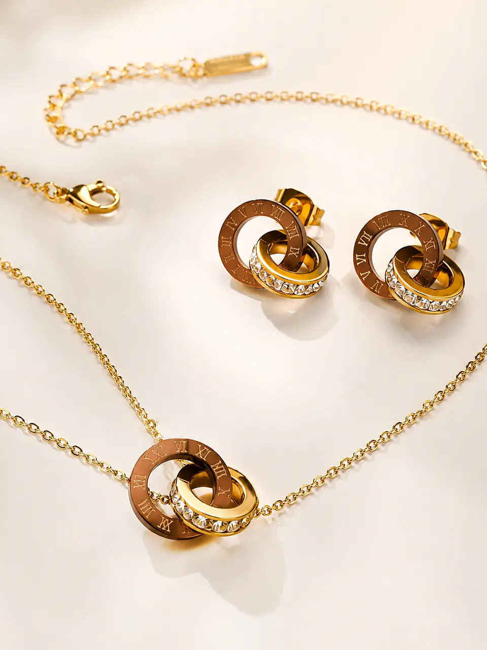 Conjunto círculos entrelazados con perlas 1
