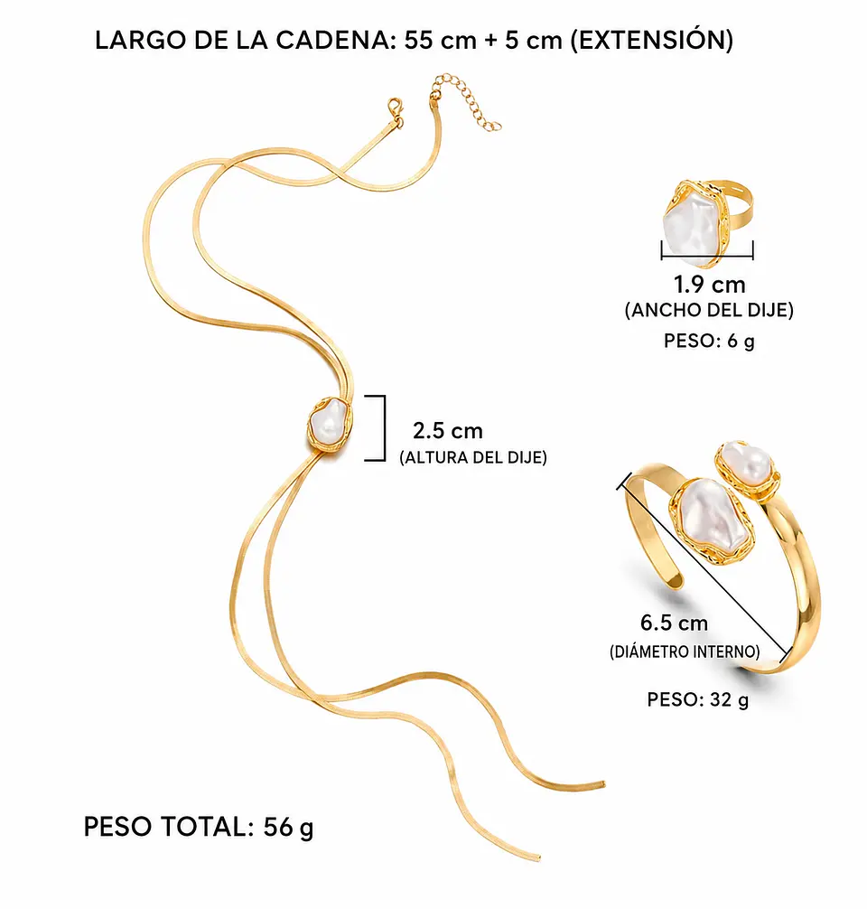 Conjunto dorado perlas barrocas estatement 3