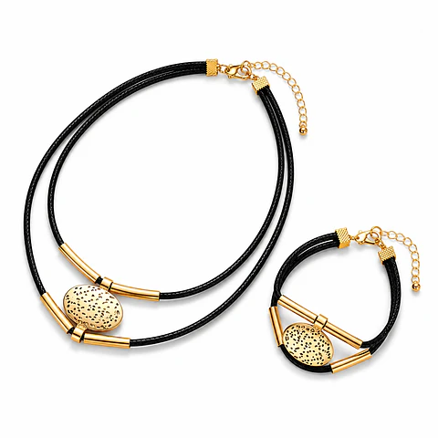 Conjunto cordón negro con dije calado