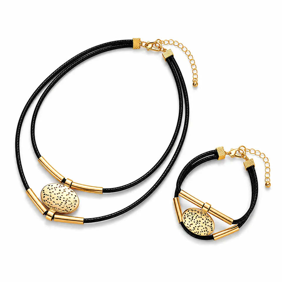 Conjunto cordón negro con dije calado 1